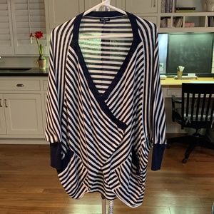 Splendid Navy and White Striped Cardigan with Pockets